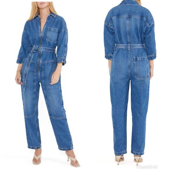 Revolve Free People Etica Zeta Zip Front Denim Jumpsuit - Picture 1 of 7